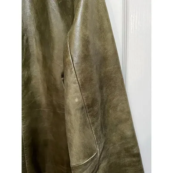 Gap Y2K Leather Blazer Jacket Olive Green Medium - Picture 4 of 9